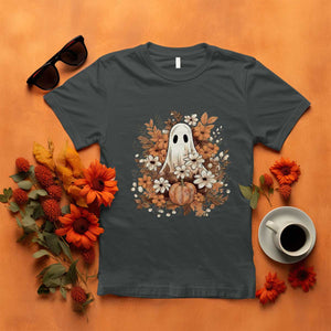 Halloween Ghost T Shirt Vintage Floral Pumpkin Glitter Print TS11 Dark Heather Print Your Wear