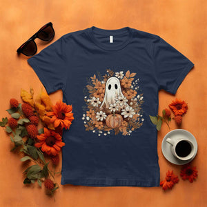 Halloween Ghost T Shirt Vintage Floral Pumpkin Glitter Print TS11 Navy Print Your Wear