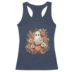 Halloween Ghost Racerback Tank Top Vintage Floral Pumpkin Glitter Print TS11 Navy Print Your Wear
