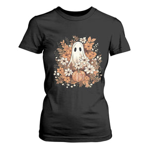 Halloween Ghost T Shirt For Women Vintage Floral Pumpkin Glitter Print TS11 Black Print Your Wear
