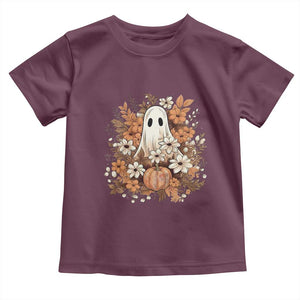 Halloween Ghost Toddler T Shirt Vintage Floral Pumpkin Glitter Print TS11 Maroon Print Your Wear