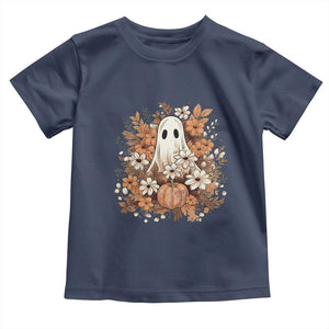 Halloween Ghost Toddler T Shirt Vintage Floral Pumpkin Glitter Print TS11 Navy Print Your Wear