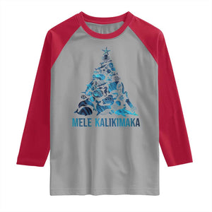 Christmas In Hawaii Raglan Shirt Mele Kalikimala Sea Animals Xmas Tree TS11 Sport Gray Red Print Your Wear
