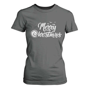 Christmas In Hawaii T Shirt For Women Merry Christmas Hawaiian Symbols TS11 Dark Heather Print Your Wear