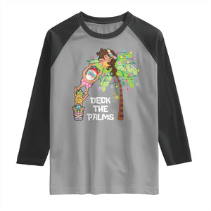 Christmas In Hawaii Raglan Shirt Deck The Palms Santa Hula Girl Tiki TS11 Sport Gray Black Print Your Wear