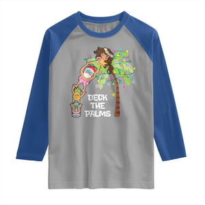 Christmas In Hawaii Raglan Shirt Deck The Palms Santa Hula Girl Tiki TS11 Sport Gray Royal Print Your Wear