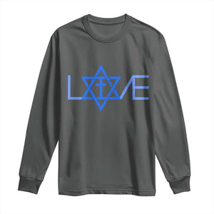 Love Jewish Messianic Cross Star Of David Long Sleeve Shirt TS11 Dark Heather Print Your Wear