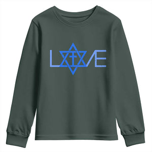 Love Jewish Messianic Cross Star Of David Youth Sweatshirt TS11 Dark Forest Green Print Your Wear