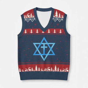 Messianic Cross Star of David Yeshua Jesus V-Neck Knit Sweater Vest TS11 Navy Red Print Your Wear