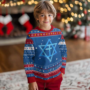 Messianic Cross Star of David Yeshua Jesus Hanukkah Ugly Sweater TS11 Blue Red Print Your Wear