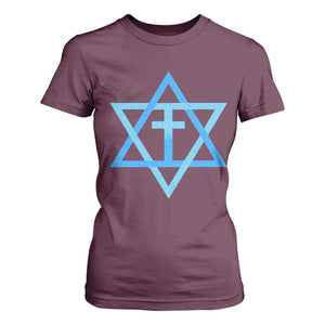 Messianic Cross Star of David Yeshua Jesus T Shirt For Women TS11 Maroon Print Your Wear