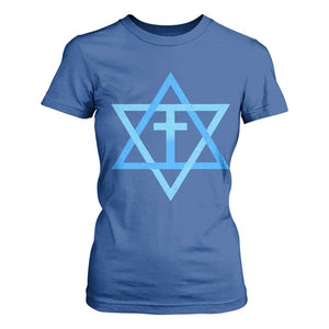 Messianic Cross Star of David Yeshua Jesus T Shirt For Women TS11 Royal Blue Print Your Wear