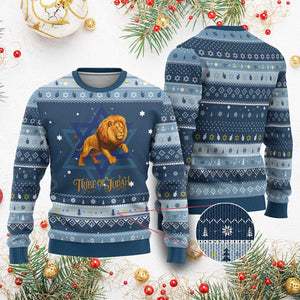 Tribe Of Judah Hanukkah Ugly Sweater Bible History Hebrew Christ Israelite Lion TS11 Navy Light Blue Print Your Wear