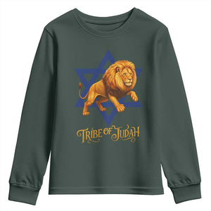 Tribe Of Judah Youth Sweatshirt Bible History Hebrew Christ Israelite Lion TS11 Dark Forest Green Print Your Wear