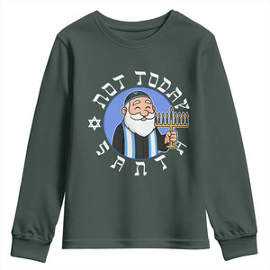 Funny Hanukkah Not Today Santa Youth Sweatshirt Jewish Chanukah Chrismukkah TS11 Dark Forest Green Print Your Wear
