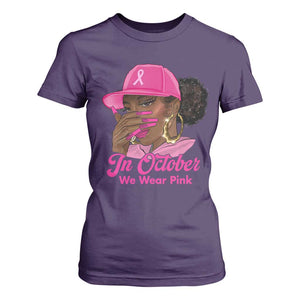 In October We Wear Pink T Shirt For Women Black Women Breast Cancer Awareness TS11 Purple Print Your Wear