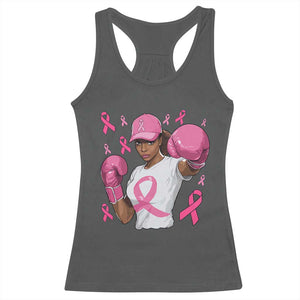 African American Fighter Breast Cancer Awareness Racerback Tank Top Pink Ribbon TS11 Dark Heather Print Your Wear