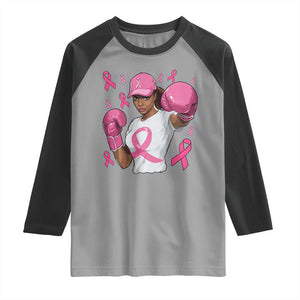 African American Fighter Breast Cancer Awareness Raglan Shirt Pink Ribbon TS11 Sport Gray Black Print Your Wear