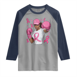 African American Fighter Breast Cancer Awareness Raglan Shirt Pink Ribbon TS11 Sport Gray Navy Print Your Wear