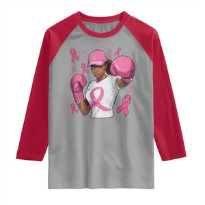 African American Fighter Breast Cancer Awareness Raglan Shirt Pink Ribbon TS11 Sport Gray Red Print Your Wear