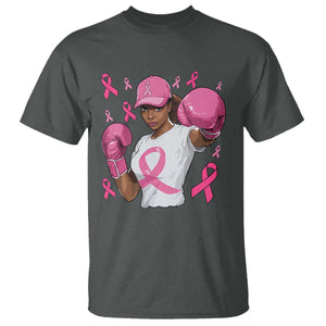 African American Fighter Breast Cancer Awareness T Shirt Pink Ribbon TS11 Dark Heather Print Your Wear