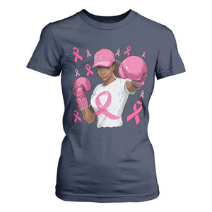 African American Fighter Breast Cancer Awareness T Shirt For Women Pink Ribbon TS11 Navy Print Your Wear