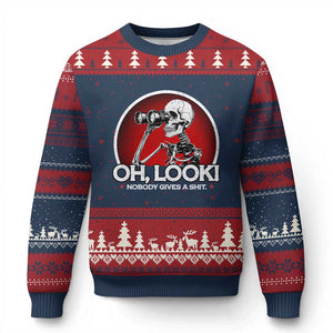 Oh Look Nobody Gives A Shit Ugly Christmas Sweater Funny Sarcastic Humor Skeleton TS11 Navy Red Print Your Wear