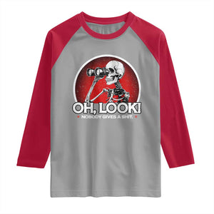 Oh Look Nobody Gives A Shit Raglan Shirt Funny Sarcastic Humor Skeleton TS11 Sport Gray Red Print Your Wear