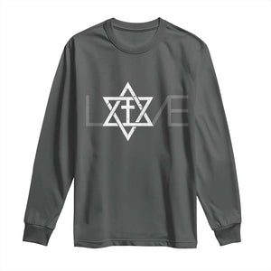 Love Jewish Messianic Christian Cross Star Of David Long Sleeve Shirt TS11 Dark Heather Print Your Wear