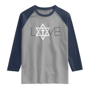 Love Jewish Messianic Christian Cross Star Of David Raglan Shirt TS11 Sport Gray Navy Print Your Wear