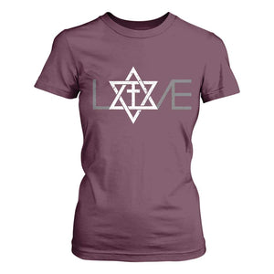 Love Jewish Messianic Christian Cross Star Of David T Shirt For Women TS11 Maroon Print Your Wear
