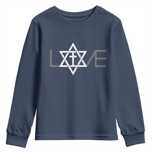 Love Jewish Messianic Christian Cross Star Of David Youth Sweatshirt TS11 Navy Print Your Wear