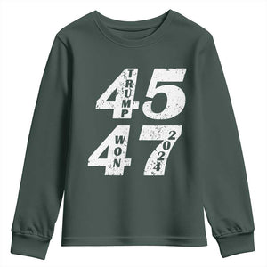 Trump For President Youth Sweatshirt Trump Won 45 47 US Election 2024 TS11 Dark Forest Green Print Your Wear