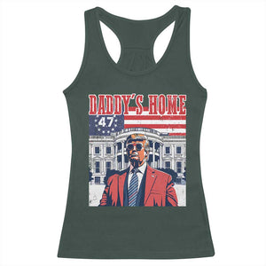 Funny Trump 2024 Racerback Tank Top Daddy's Home The 47th US President Vintage Betsy American Flag TS11 Dark Forest Green Print Your Wear
