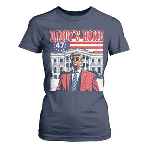Funny Trump 2024 T Shirt For Women Daddy's Home The 47th US President Vintage Betsy American Flag TS11 Navy Print Your Wear