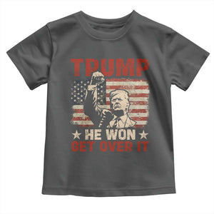 Trump Won 2024 Baby Shirt He Won Get Over It Vintage American Flag TS11 Dark Heather Print Your Wear