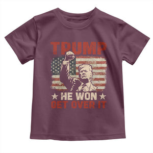 Trump Won 2024 Baby Shirt He Won Get Over It Vintage American Flag TS11 Maroon Print Your Wear