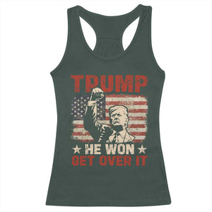 Trump Won 2024 Racerback Tank Top He Won Get Over It Vintage American Flag TS11 Dark Forest Green Print Your Wear