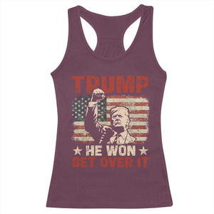 Trump Won 2024 Racerback Tank Top He Won Get Over It Vintage American Flag TS11 Maroon Print Your Wear