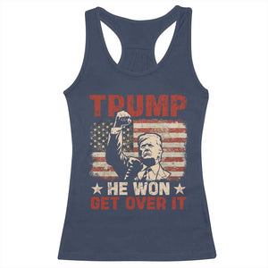 Trump Won 2024 Racerback Tank Top He Won Get Over It Vintage American Flag TS11 Navy Print Your Wear