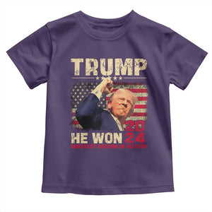 Trump Won 2024 Baby Shirt He Won Greatest Return In History The 47th US President TS11 Purple Print Your Wear