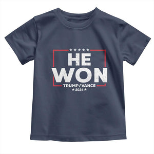Trump He Won 2024 Baby Shirt The 47th US President Trump Vance TS11 Navy Print Your Wear
