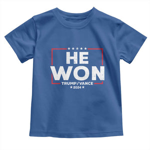 Trump He Won 2024 Baby Shirt The 47th US President Trump Vance TS11 Royal Blue Print Your Wear