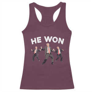 Funny Trump He Won 2024 Racerback Tank Top Trump Dances The 47th US President TS11 Maroon Print Your Wear