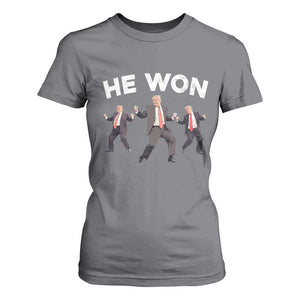 Funny Trump He Won 2024 T Shirt For Women Trump Dances The 47th US President TS11 Charcoal Print Your Wear