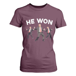 Funny Trump He Won 2024 T Shirt For Women Trump Dances The 47th US President TS11 Maroon Print Your Wear