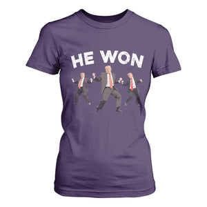 Funny Trump He Won 2024 T Shirt For Women Trump Dances The 47th US President TS11 Purple Print Your Wear