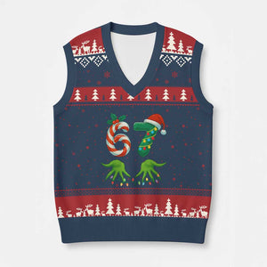Funny Six Seven Xmas 67 Meme Gen Alpha Slang Elf Hands V-Neck Knit Sweater Vest TS11 Navy Red Print Your Wear