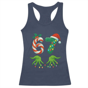 Funny Six Seven Christmas 67 Meme Gen Alpha Slang Elf Hands Racerback Tank Top TS11 Navy Print Your Wear