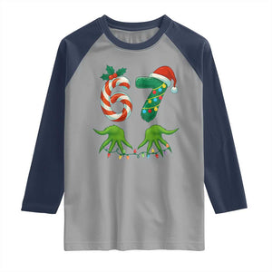 Funny Six Seven Christmas 67 Meme Gen Alpha Slang Elf Hands Raglan Shirt TS11 Sport Gray Navy Print Your Wear